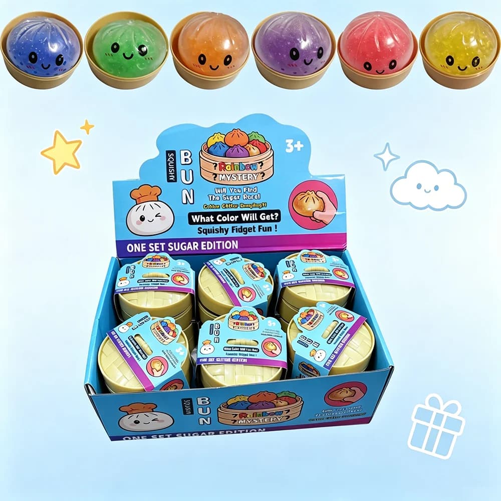 Realistic Giant Dumpling Squeeze Toy with Bamboo Steamer Soft Dough Ball Decompression Fidget Toy