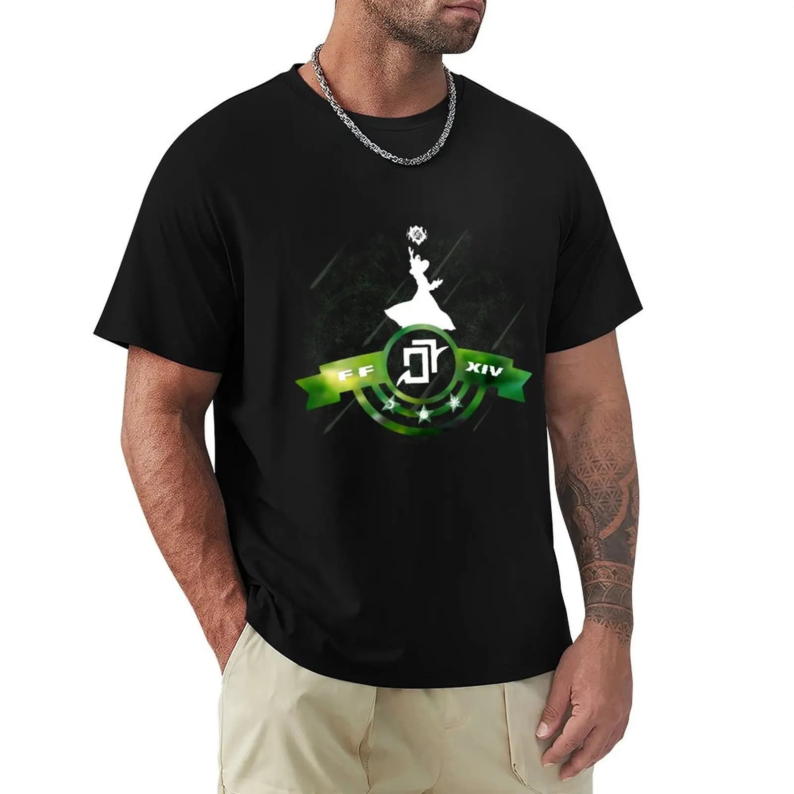 FFXIV Astrologian - T-shirt Macrocosmos (verde e bianco) T-shirt basic semplice per la primavera e l'estate