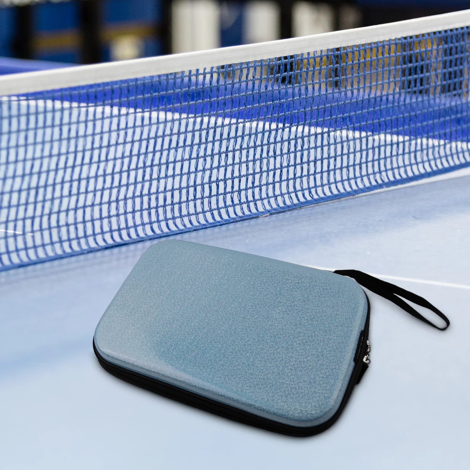 Travel Storage Solution Blue Table Tennis Racket Bag Table Tennis Paddle Box Elastic Band Inside Hand Strap For Carrying