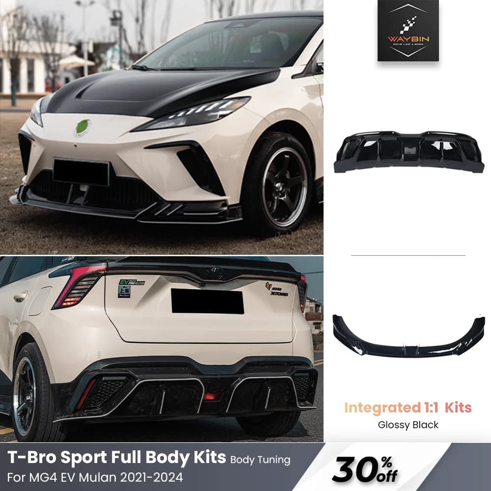 T-Bro Full Body Kit for MG4 EV Mulan 2021-2024 Front bumper Lip Rear diffuser Spoiler Black shiny Tuning Car accessories