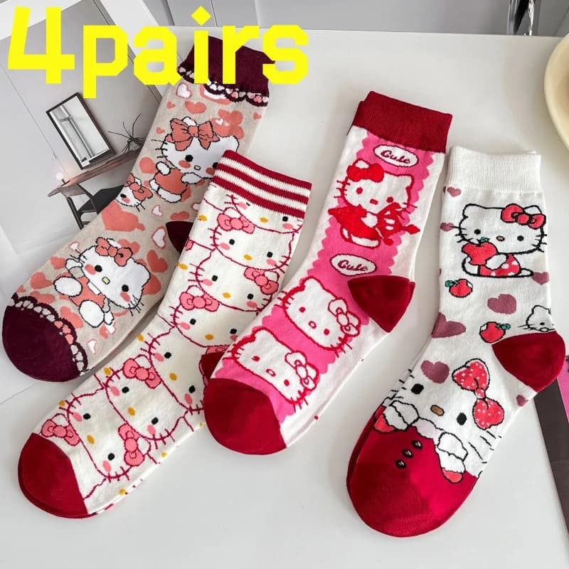4 pairs of HelloKitty non-slip socks for fitness, pilates, excursions, bicycle socks, women's socks, dance yoga socks