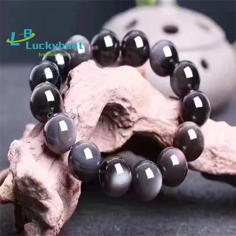 Braccialetti di moda fortunati di ossidiana dell'occhio dell'arcobaleno di cristallo di ghiaccio naturale Fascino dell'occhio dell'arcobaleno Perline Trasferimento della palla Gioielli di cristallo fortunato