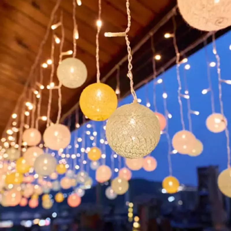 Luci a corda a globo Palline luminose a 16 corde per interni 96 palline di cotone 8 modalità di illuminazione Illuminazione per interni ed esterni da 3 metri