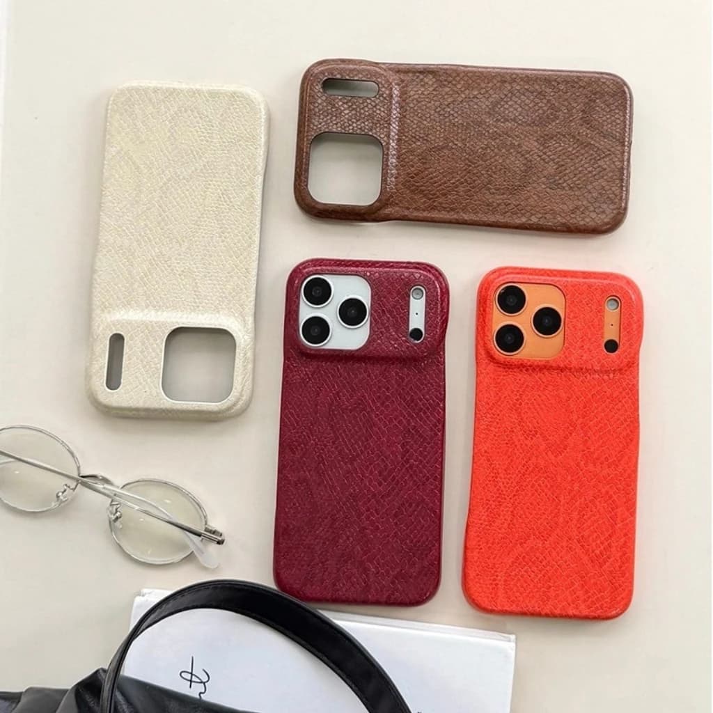 Custodia protettiva antiurto per telefono con motivo in pelle di serpente tinta unita semplice avanzata per iPhone 17 16 15 14 Pro Max