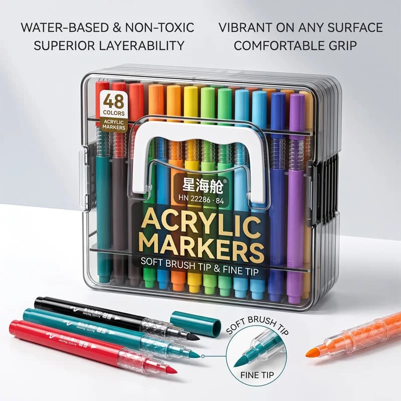 Professional Art Use 24‑84Colors in A BOX Acrylic Paint Markers Art Marker Pen Sketch Supplies Student Stationery Supplies