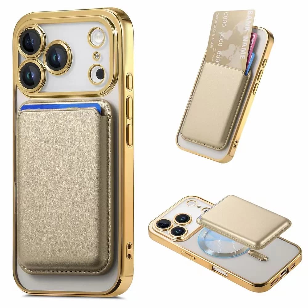 Custodia Magnetica Trasparente di Lusso con Protezione Lente e Porta Carte per iPhone 17 16 15 14 13 12 Plus Pro Max Compatibile con MagSafe Anti-Caduta