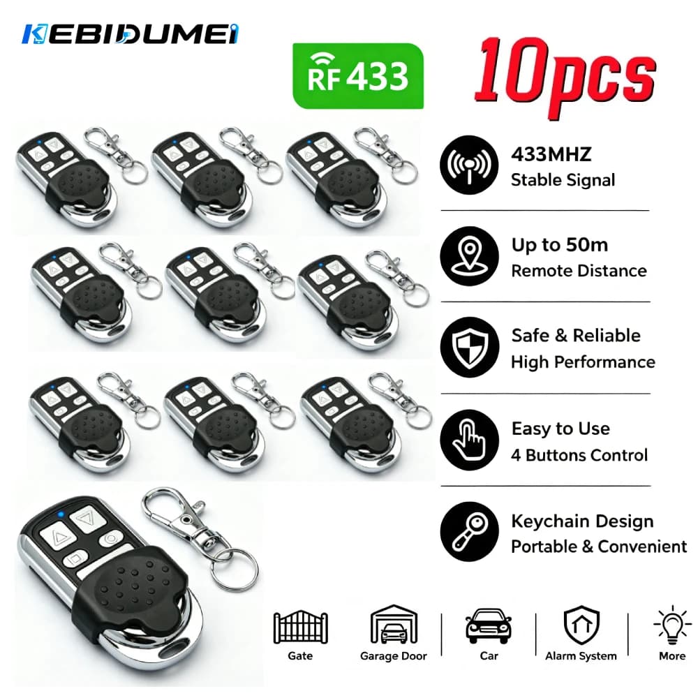 KEBIDUMEI 10PCS 433MHZ 433.92MHZ Universal Cloning Duplicator Key Remote Control Clone Code For Electric Garage Door Gate