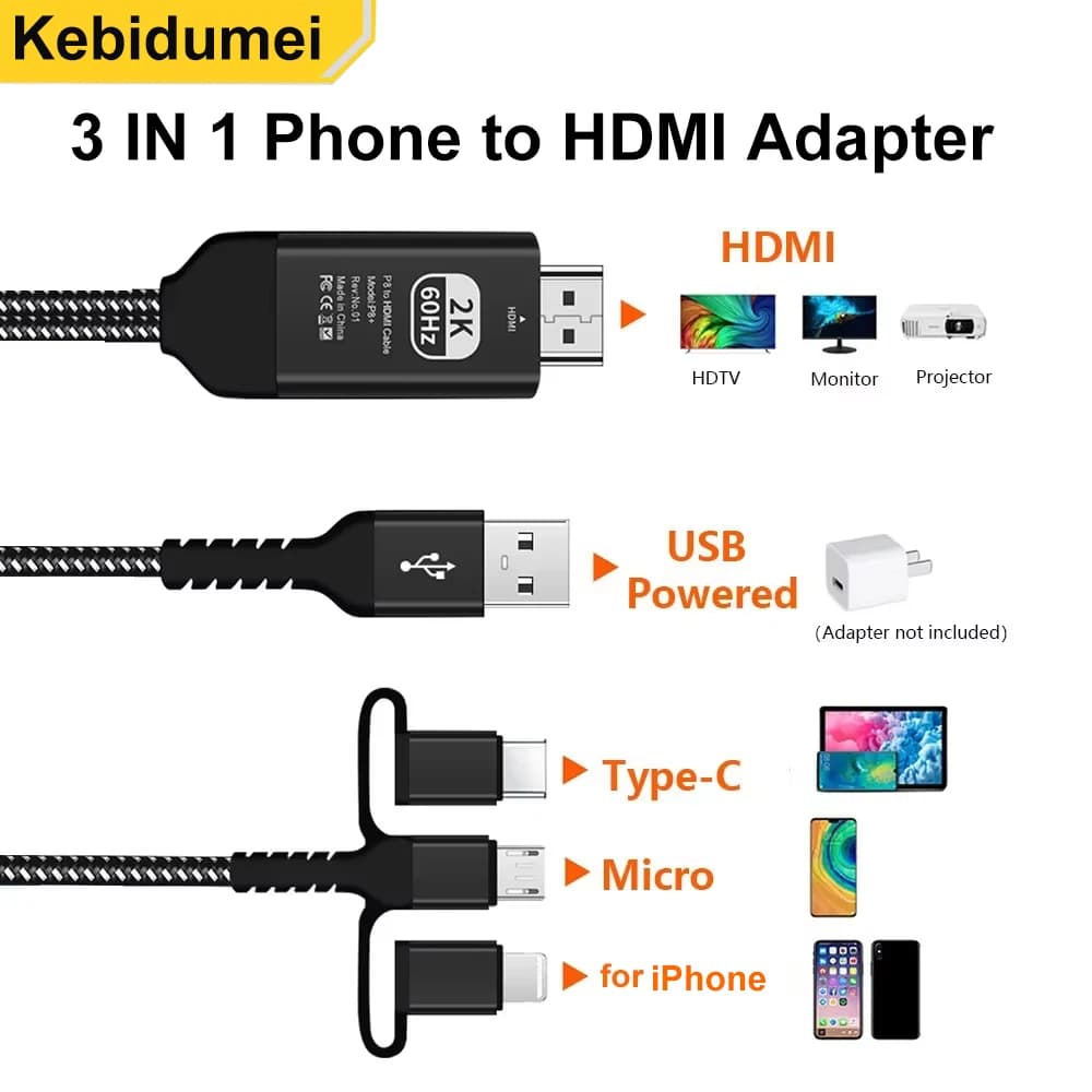 Cavo HD Display TV Stick Dongle Micro USB Tipo C a HDMI Cavo Mirroring Connettore schermo per telefono Android Tablet a TV