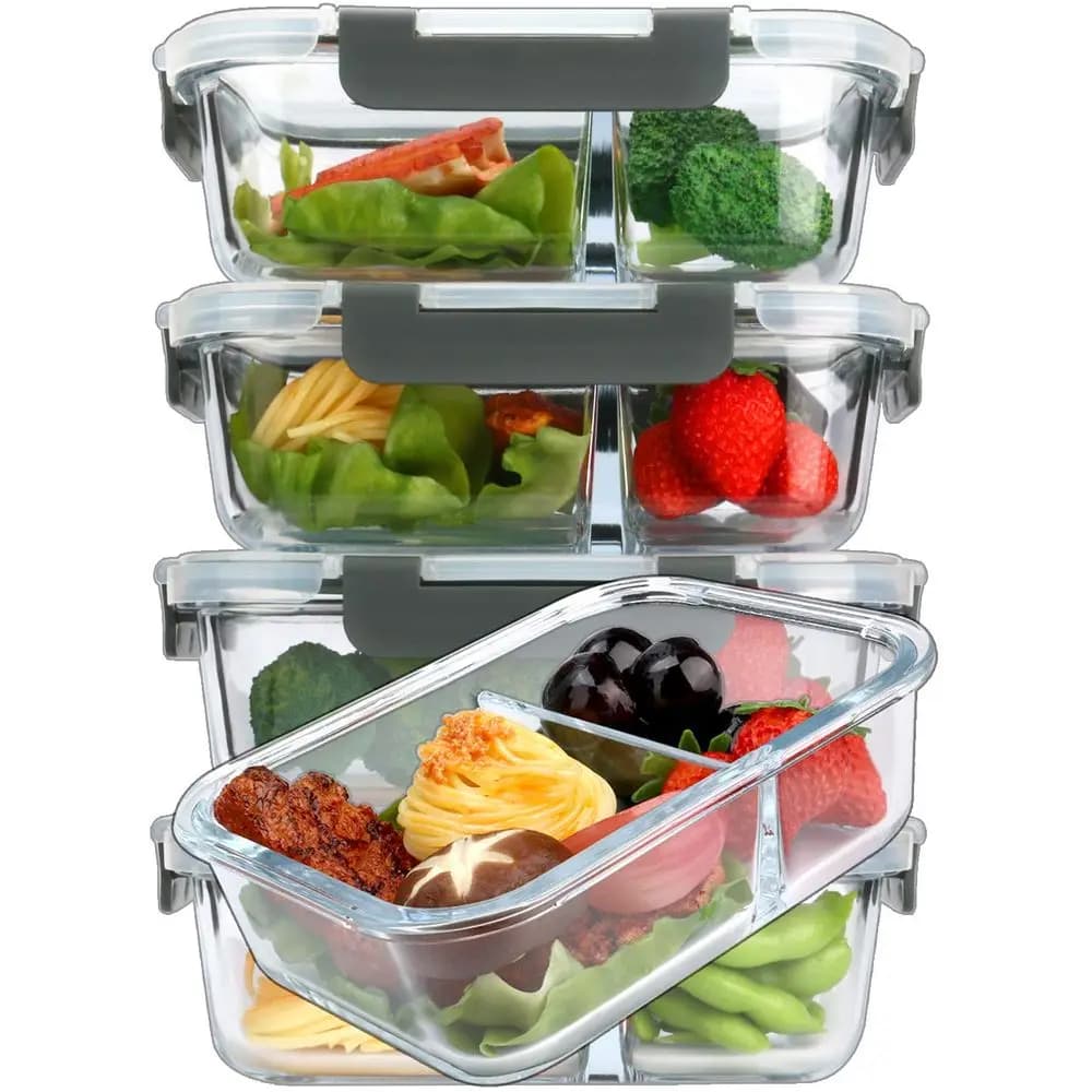 Set da 5 Contenitori in Vetro da 36 Oz per Preparazione Pasti, 2 Scomparti per il Controllo delle Porzioni con Coperchi a Chiusura Ermetica Migliorati, Contenitori in Vetro per Conservazione Alimenti