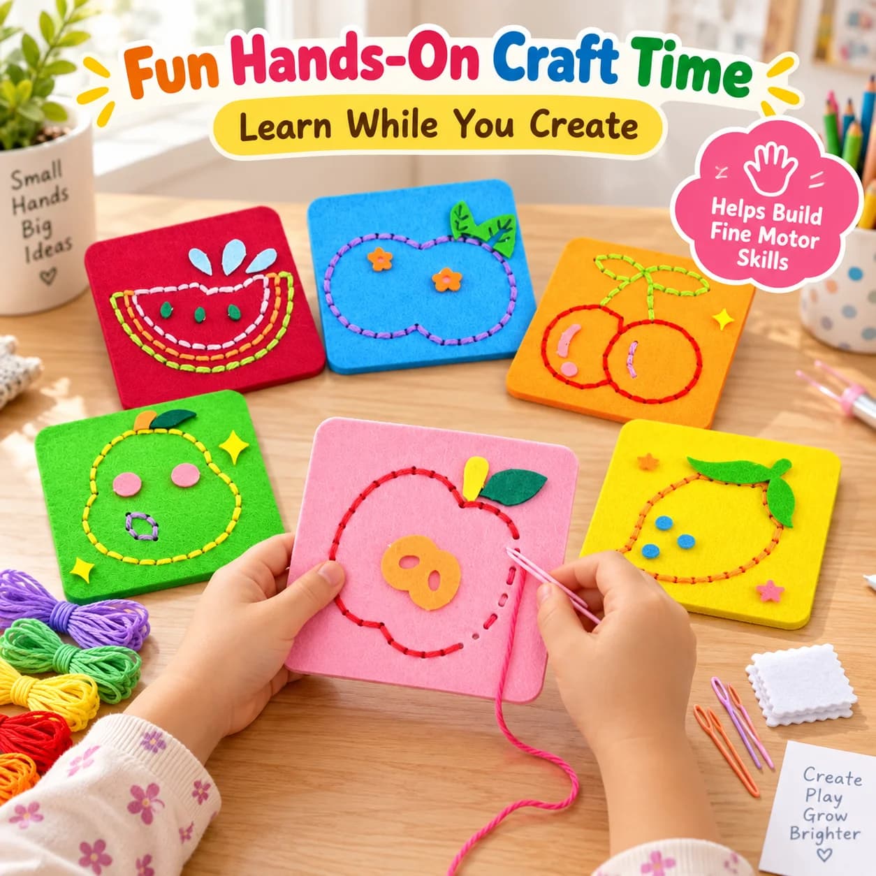 6Pcs Non-woven Fabric Sewing Boards DIY Embroidery Kit For Children Kids Cartoon Animal Fruit Traffic DIY Material Sewing Craft