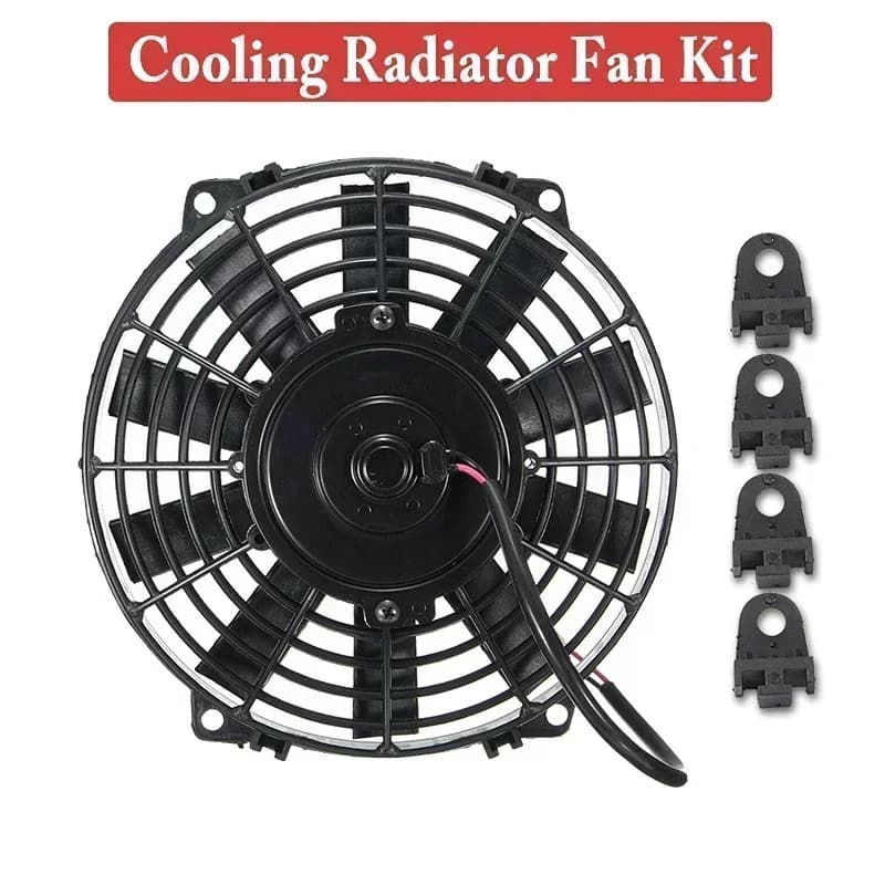 Ventola universale sottile da 8, 9, 10, 12, 14 pollici, elettrica, a tiraggio e spinta, per radiatore, tipo aspirante, con kit di raffreddamento e montaggio, 12V 80W 2100RPM