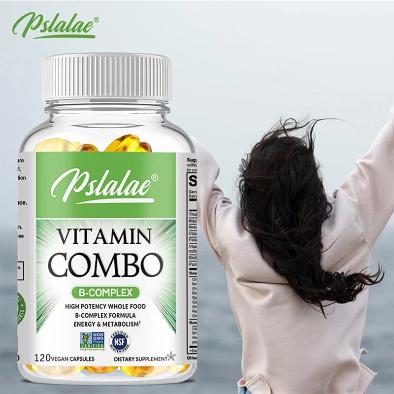 Supplements of vitamin B capsules (B12, B1, B2, B3, B5, B6, B7, B9, Folic acid and biotin) for immune health, Energy support