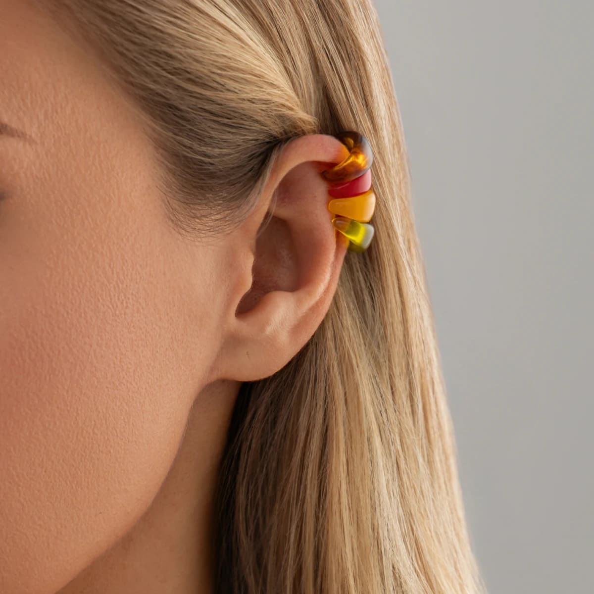 Ingemark Orecchini a Clip in Resina Acrilica Creativi a 7 Colori per Donne, Ear Cuff a Forma di C Stile Hip Hop Senza Piercing, Accessori Y2K
