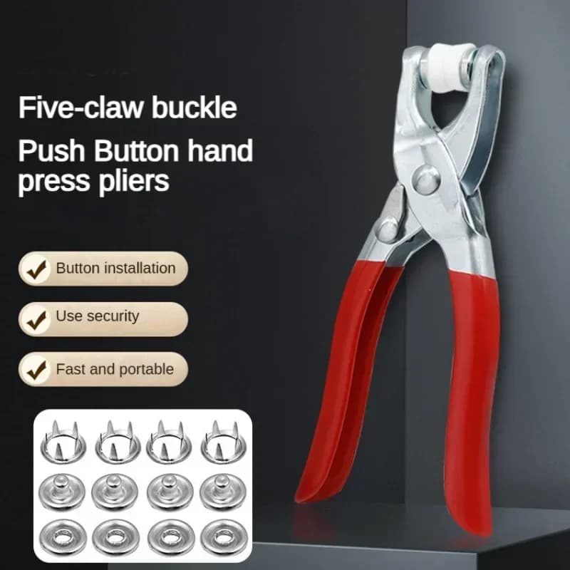 Pinze per installazione bottoni a cinque punte Kit di strumenti per bottoni automatici in metallo per indumenti da cucire Borse per vestiti Bottoni Cucitura Fibbia Strumenti fai da te