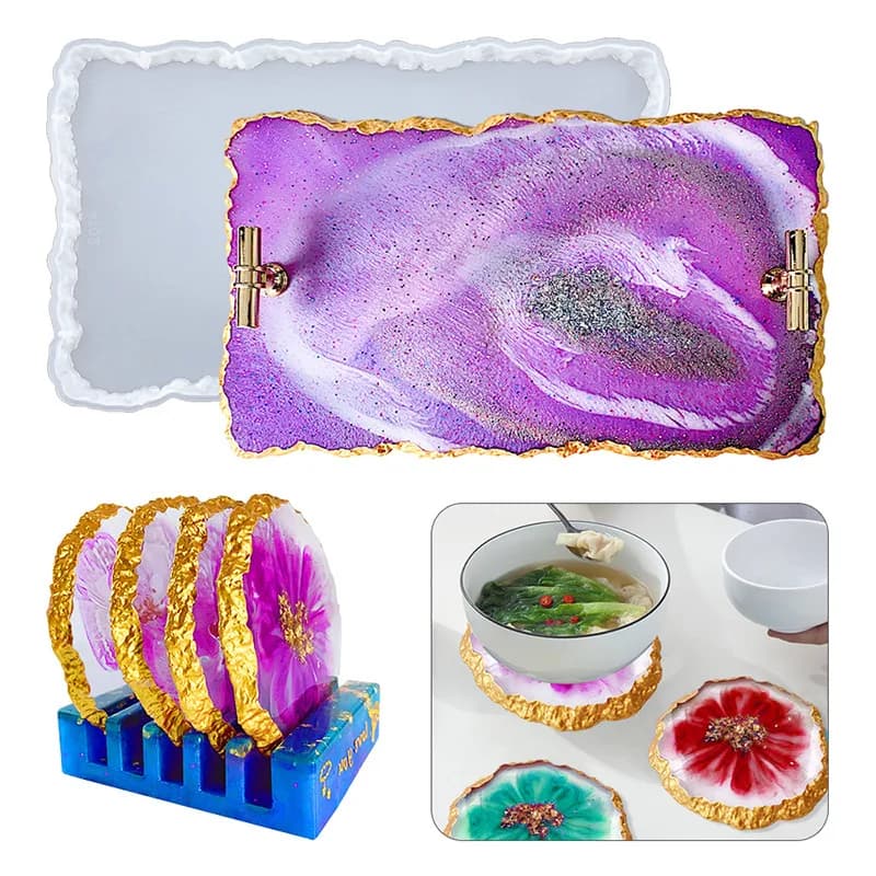 DM413 Drusy Sottobicchiere Stampo in resina Geode Tappetini per tazze epossidiche Vassoio di frutta Artigianato in silicone per fusione di decorazioni domestiche fai-da-te