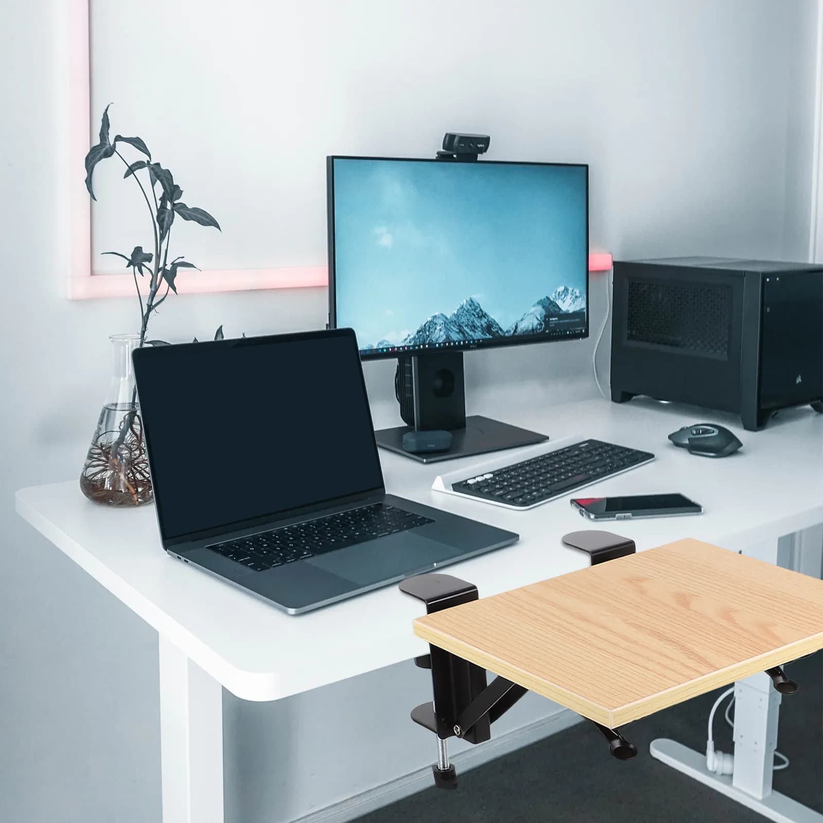 Supporto Pieghevole per Computer con Tappetino per Mouse, Struttura in Legno e Lega ABS per Supporto Ergonomico di Polso e Gomito