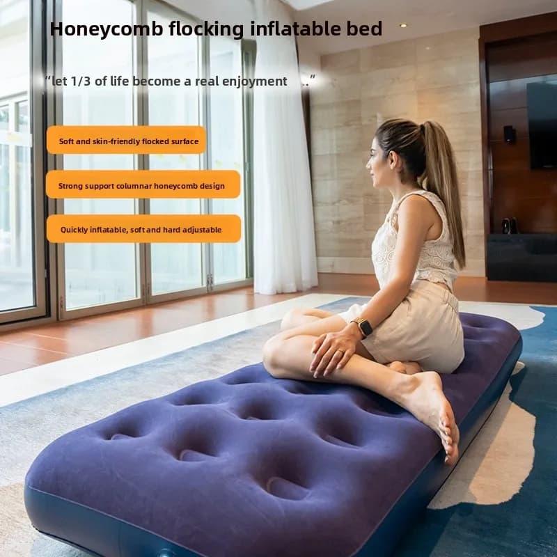 Outdoor Camping Thickened Inflatable Mattress Home Portable Foldable Soft Plush Cushion Camping Tent Blue Inflatable Mattress