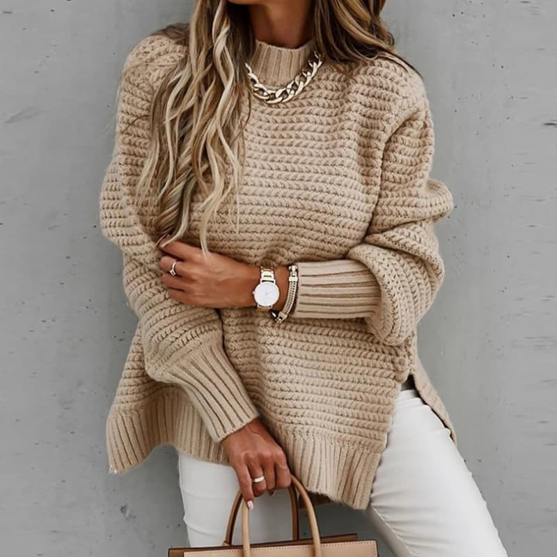 2024 nuovo maglione spesso a maniche lunghe lavorato a maglia con spacco allentato collo mezzo alto pullover moda coreana autunno inverno abiti da donna neri