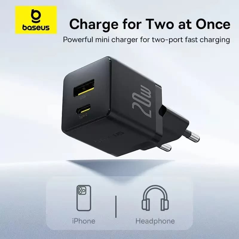 Baseus 20W EU Fast Charger USB C Power Adapter for iPhone 17 14 13 Pro Max Quick Charge Plug