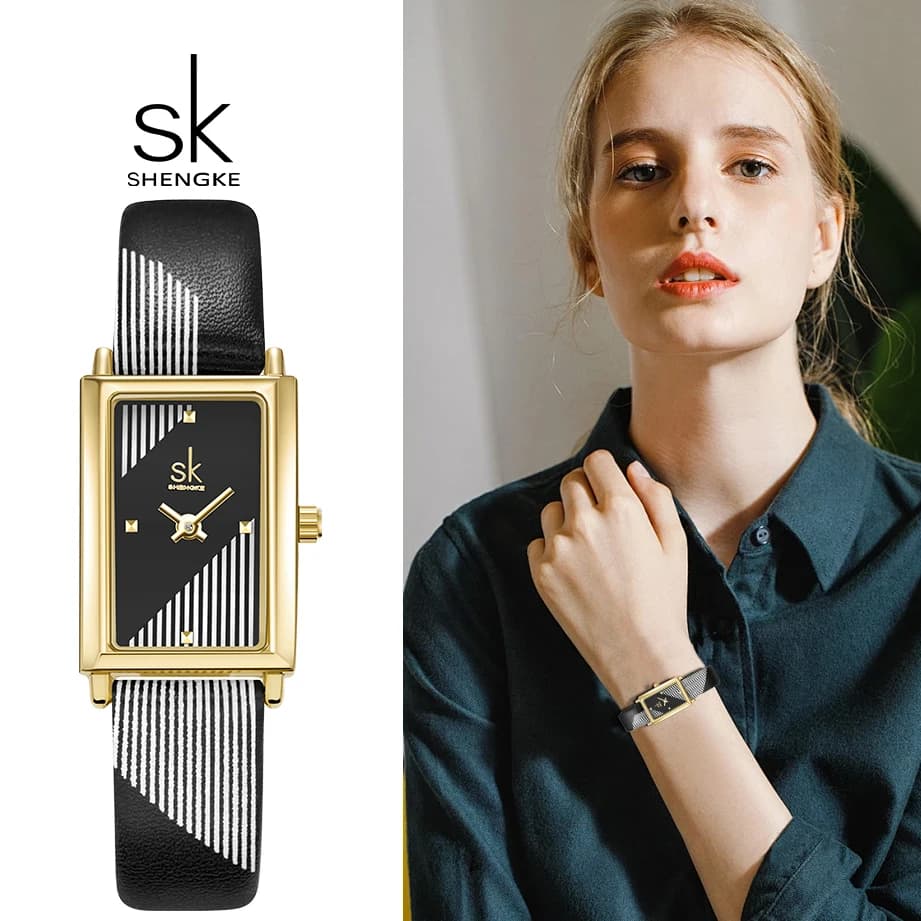 Shengke Fashion Luxury Women Watches Original SK Design Ladies Quartz Wrist Watch Elegant Rectangle Ladies Watch Best Gifts