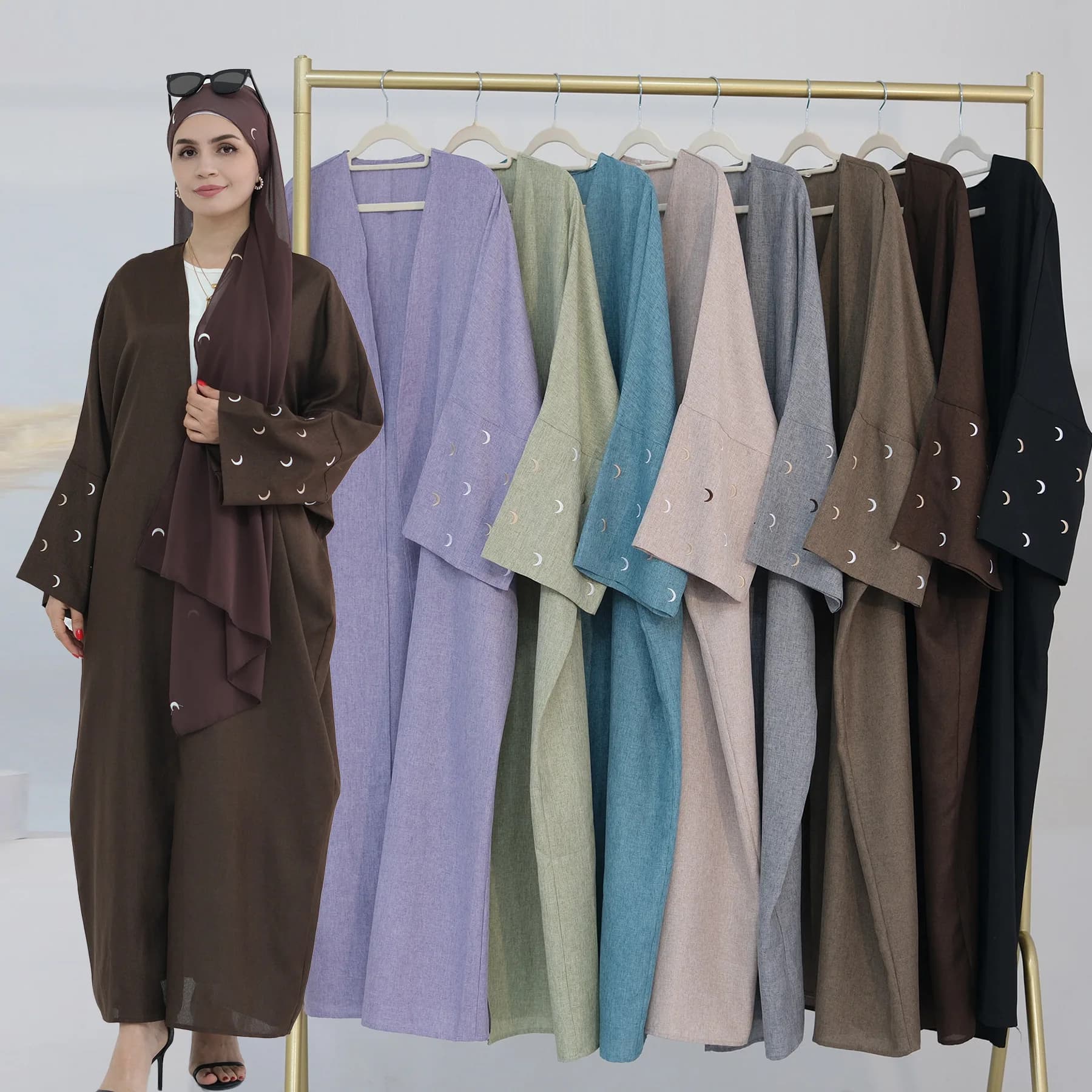 Abaya aperto Abito musulmano Donna Kimono Cardigan Turchia Caftano Eid Party Marocco Ramadan Dubai Abaya Islam Abbigliamento Kebaya Jalabiya