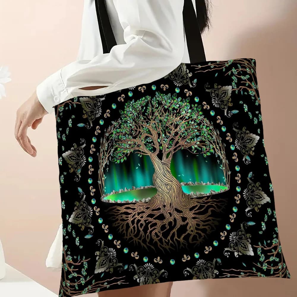 Borsa tote con motivo albero vita digitale ad alta definizione, borsa shopper riutilizzabile mitologia per borse per la spesa per uomini e donne