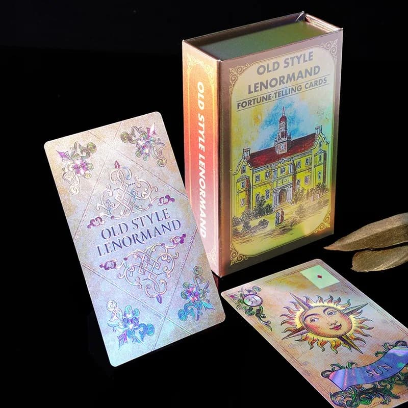 Standard Size 12*7cm Old Style Lenormand Oracle Cards 38Pcs Gold Foil Waterproof PET Cards with Paper Manual