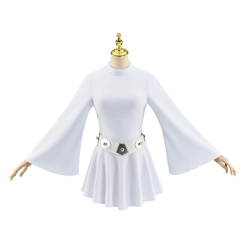 Leia Princess Costume for Cosplay, White Dress with Adult Women's Belt, Uniforms for Halloween and Carnival