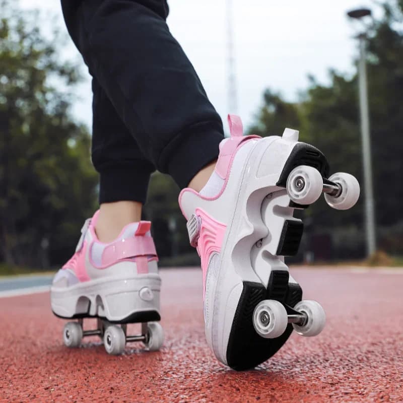 New 4-wheeled children shoes for men woman with brake roller skates Deformed student 4 roller shoes assembly roller shoes
