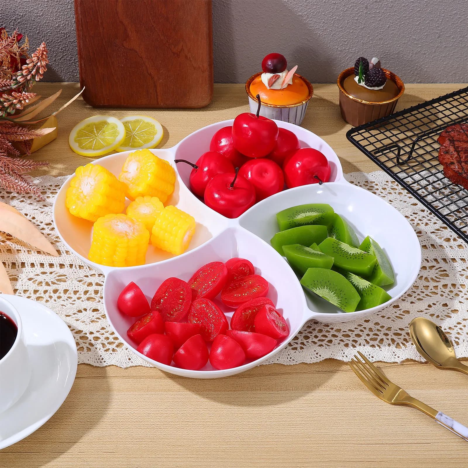 Vassoio Portadolci Bianco Multi-Scomparto in Materiale Premium con Finitura Raffinata per Caramelle, Noci, Frutta Secca, Vassoio per Servire Frutta, per Casa e Sala da Pranzo