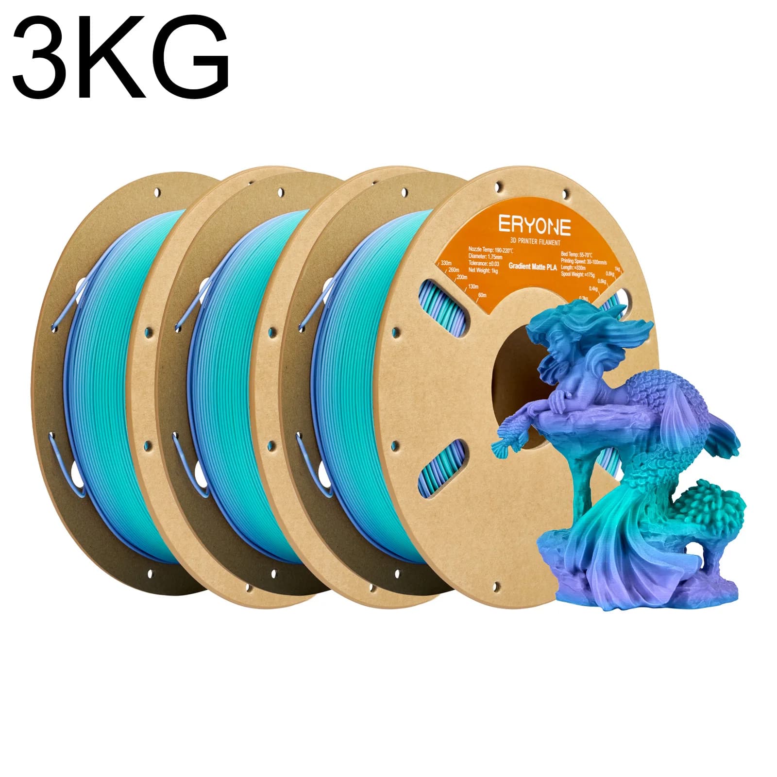 ERYONE Filamento PLA 3KG Opaco Sfumato Multicolore Arcobaleno per Stampante 3D