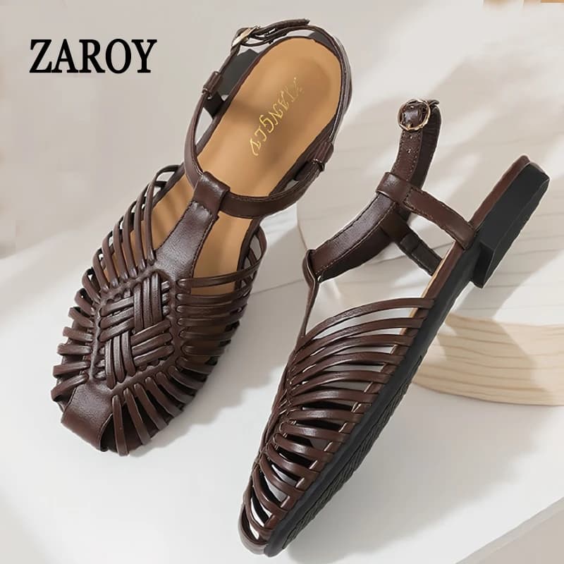 Sandali Gladiatore Estivi da Donna ZAROY con Cinturino alla Caviglia, Scarpe Romane Casual da Spiaggia con Fasce Sottili, Modello Scavato, Taglie Grandi