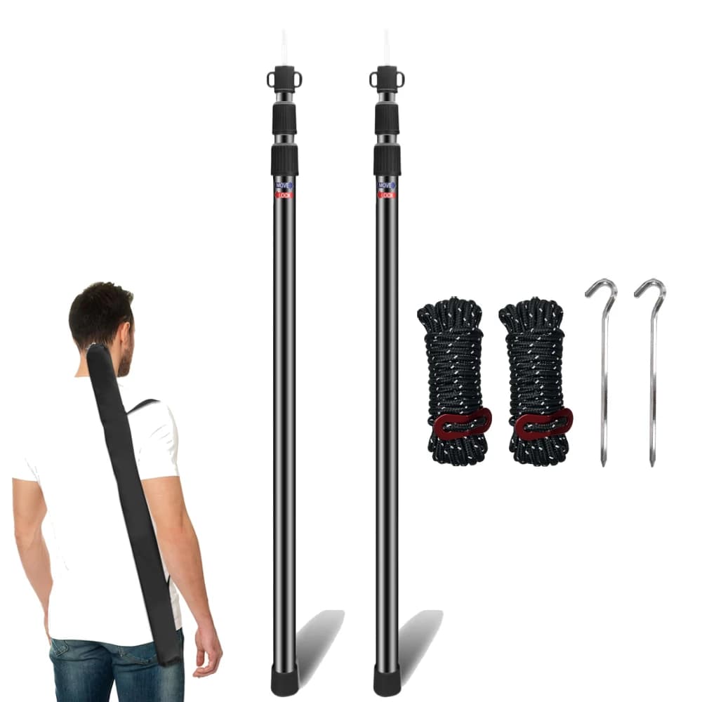 Set of 2 poles for durable tarpaulins, support poles for telescopic tents with camping canopy housing, sun curtains, sun curtains