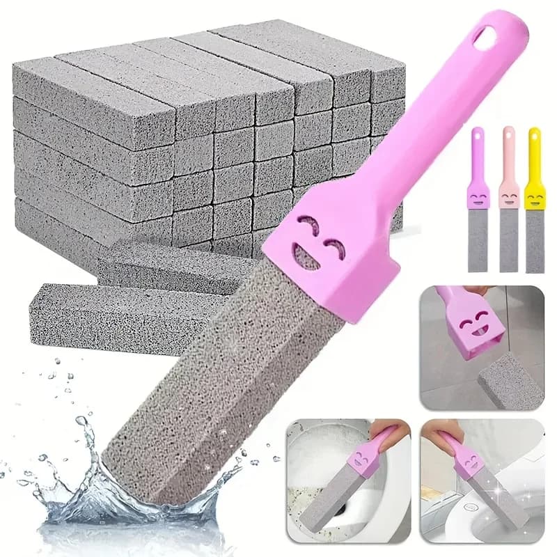 3Sets Pumice Stone Toilet Brushes with Ergonomic Handle - Heavy-Duty Limescale, Rust & Stain Remover, Non-Scratch Cleaning Tools for Bathroom, Kitchen, Sink, Bathtub - Ideal for Tile, Glass, Pumice Stone for Bathroom, Sink Cleaner, Rust Removal