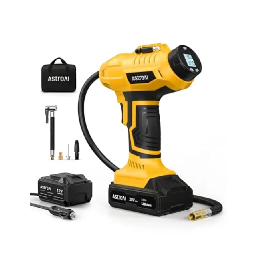 Compressore d'Aria Portatile Senza Fili 20V Ricaricabile, Gonfiatore Pneumatici 160PSI con Adattatore Auto 12V e Display Digitale