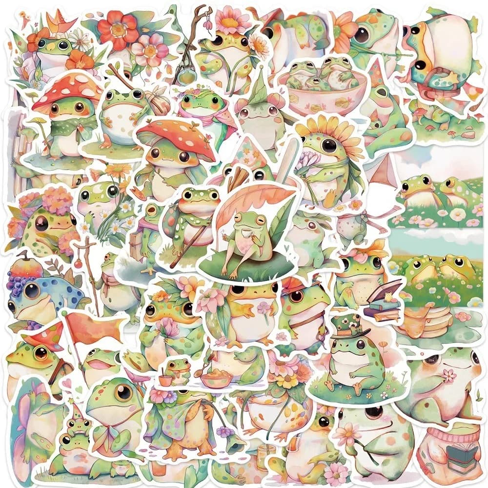 50-Piece Original Colorful Juicy Chubby Frog Stickers - DIY Waterproof Decor for Guitars, Notebooks, Luggage, Phone Cases