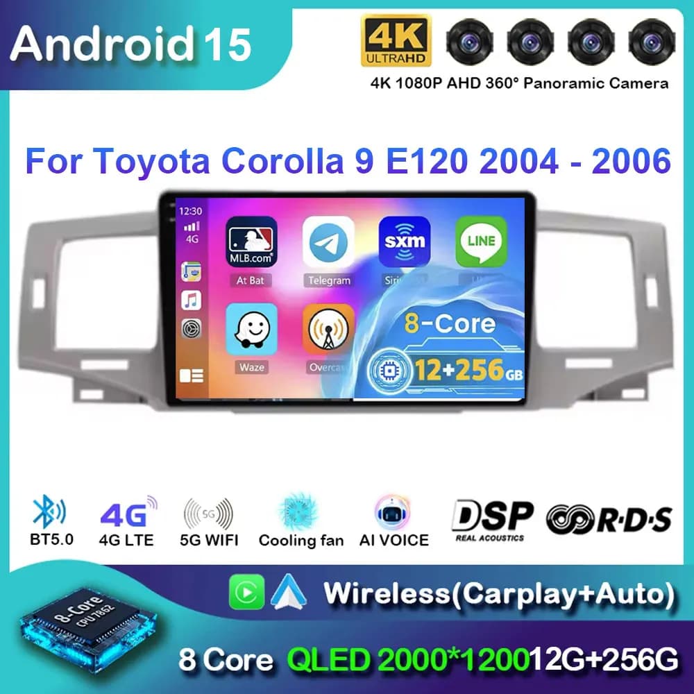 Android 15 Per Toyota Corolla 9 E120 2004 2005 2006 Auto Radio Video Multimediale Lettore Bluetooth di Navigazione GPS 4G Carplay Stereo