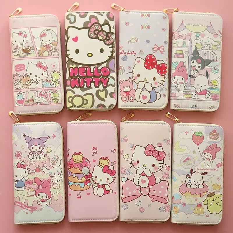 Portafoglio Sanrio Hello Kitty con Stampa Floreale, Lungo, Grande Capacità, 8 Scomparti per Carte, Cerniera, 2 Scomparti per Contanti, Portamonete