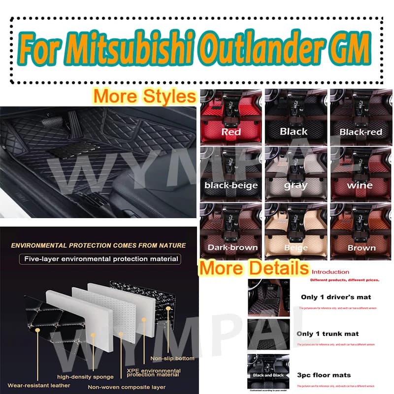 Luxury Non-hybrid Vehicle Mat For Mitsubishi Outlander GM 2022 2023 5 Seats Leather Reliefs Car Mats Car Accessories Car Mats