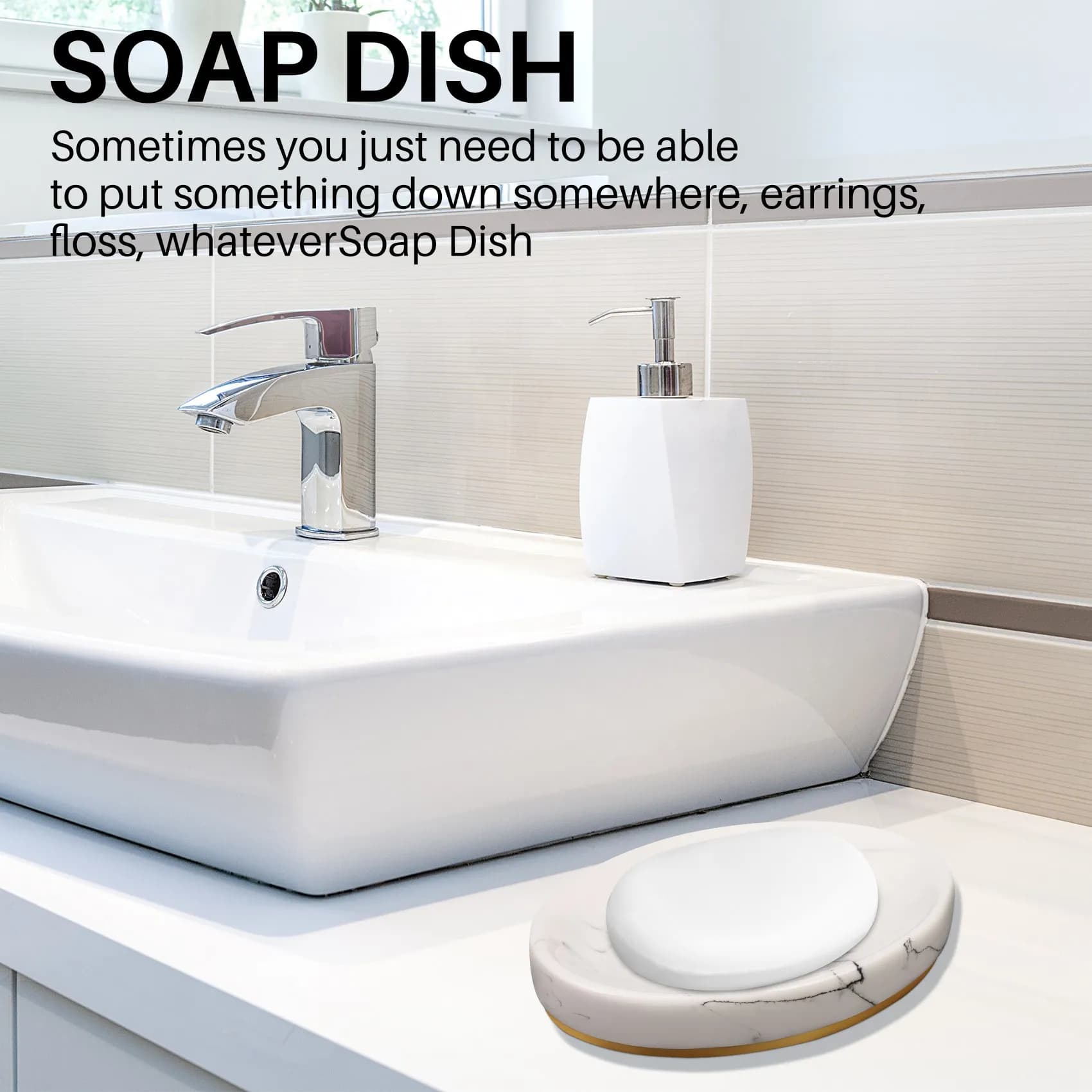 Set di Accessori per il Bagno AA94, 5 Pezzi, Collezione con Motivo Marmoreo, Dispenser Sapone, Portaspazzolino