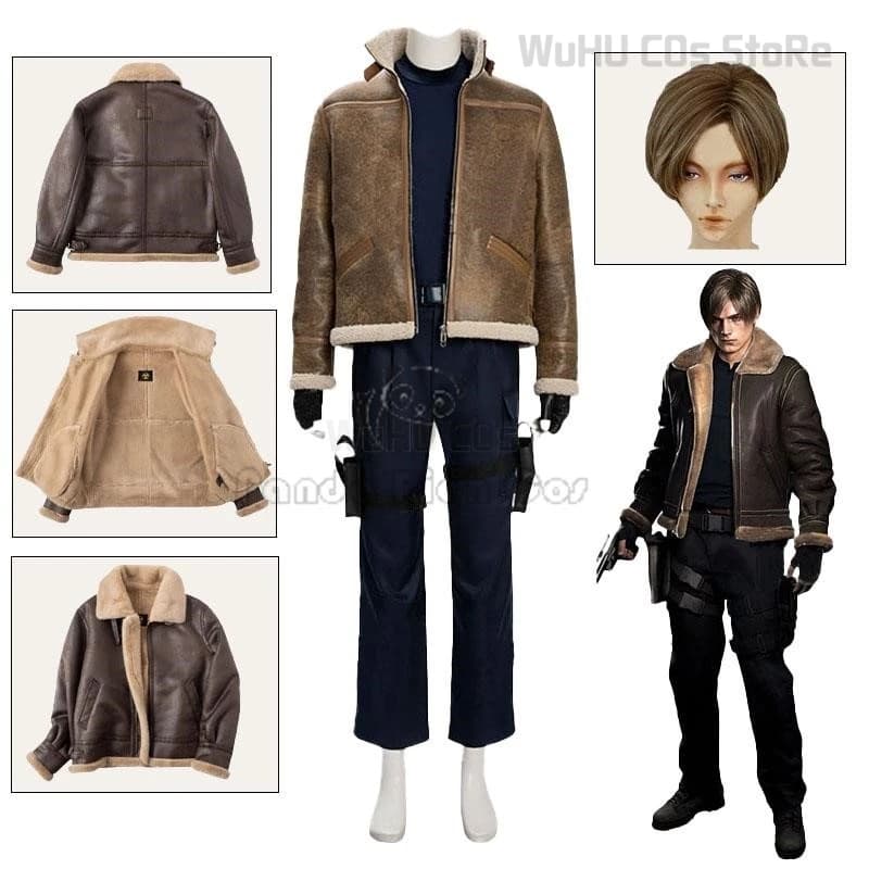 Biohazard Resident 4 Remake Leon S Kennedy Evil Cosplay Fantasia Costume Giacca Scarpe Travestimento Parrucca da uomo Costumi di Halloween Poster
