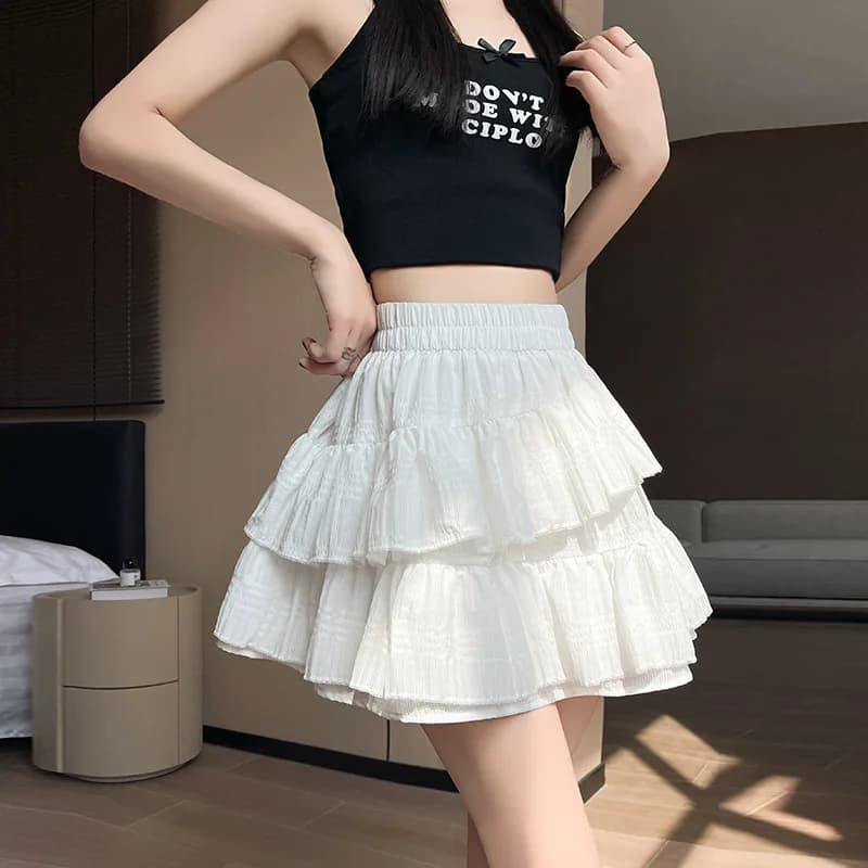 Gonna torta irregolare bianca per donna, nuovo stile estivo, gonna a trapezio piccola dimagrante, gonna in tulle gonfio a vita alta, mezza gonna