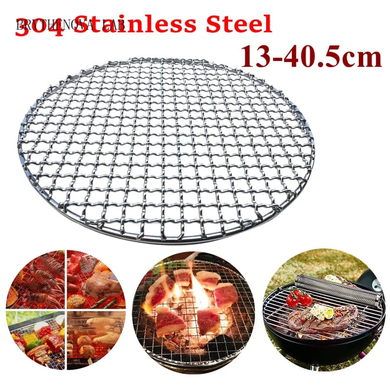 304 Stainless Steel Round BBQ Grill Wire Mesh Home Roast Bacon Nets Grill Tool Iron Net Non-stick Barbecue Accessories Mat Grid