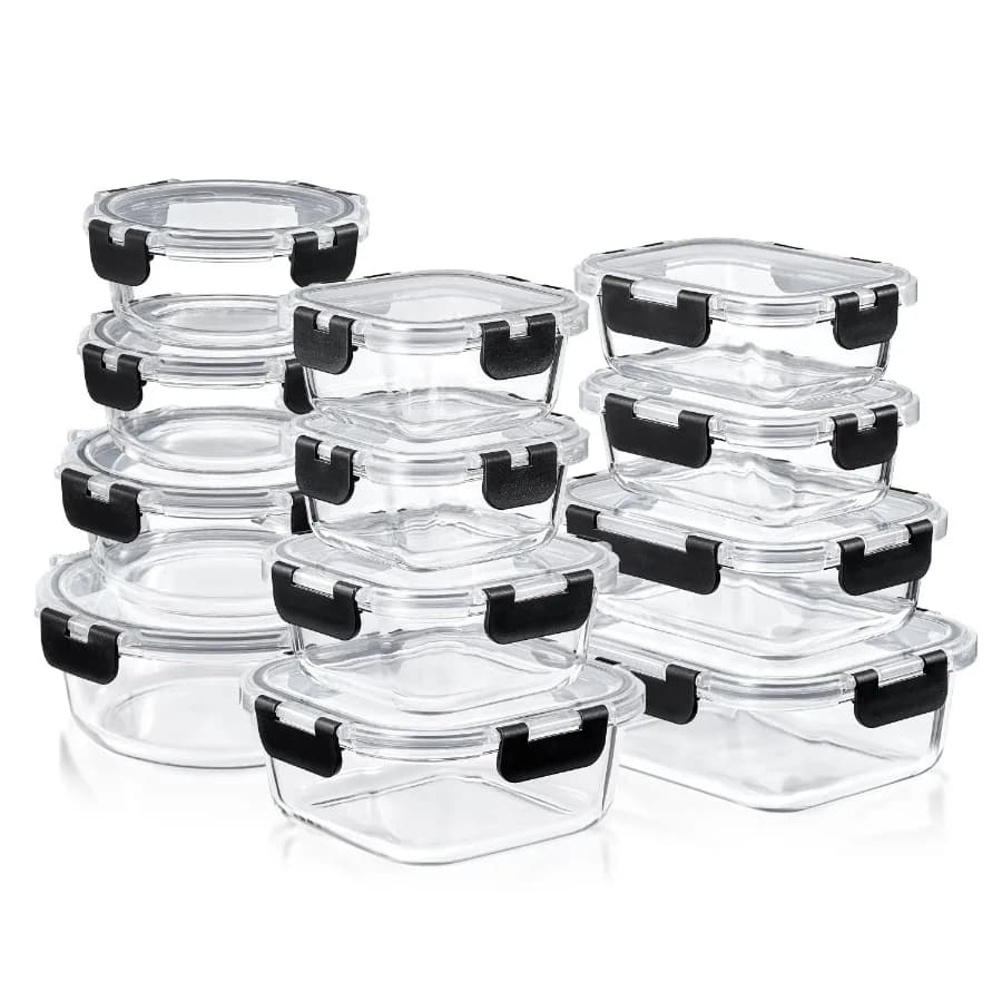 12pc Glass Meal Prep Containers Airtight Lids Oven Freezer Dishwasher Safe Reusable Food Storage 3 Shapes