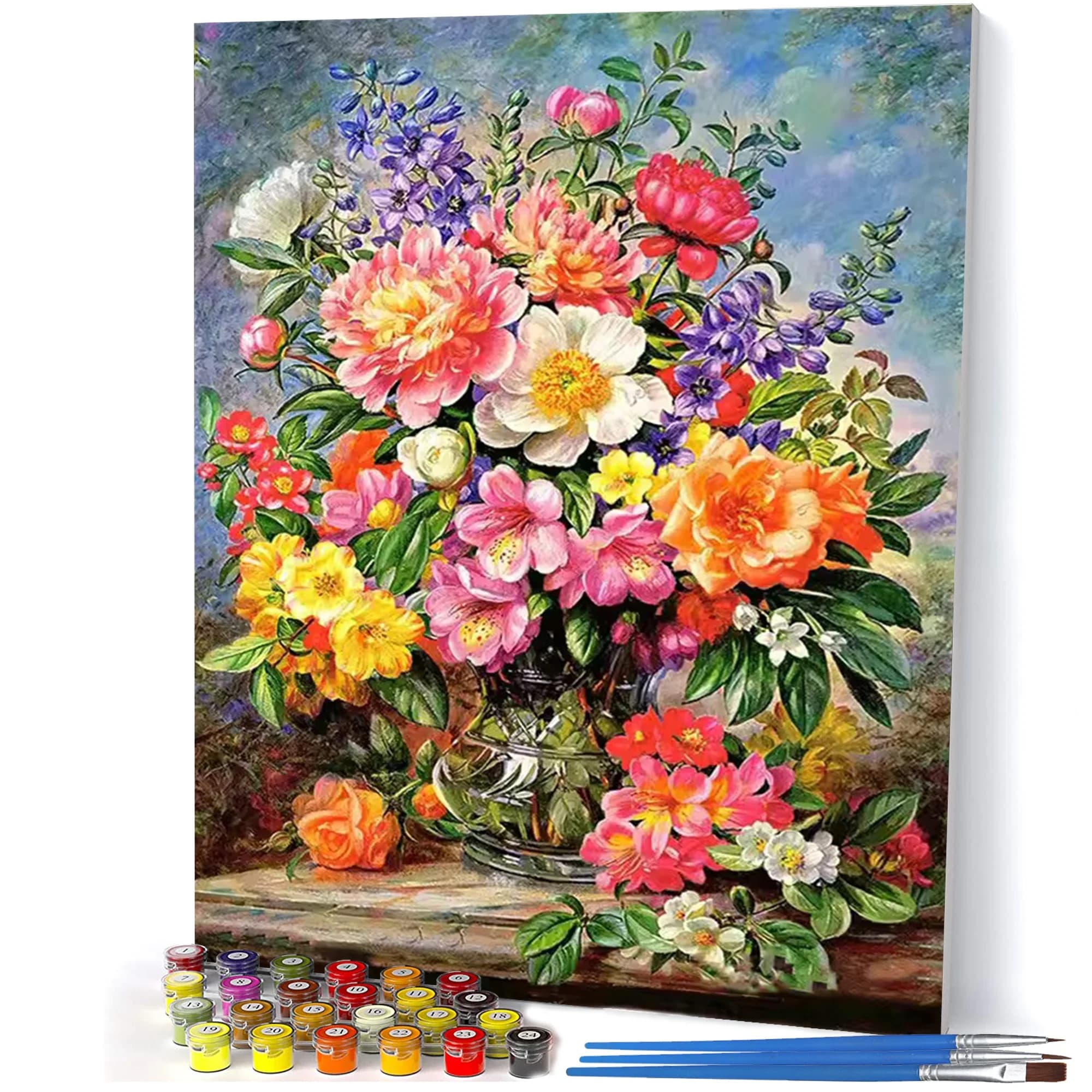 DIY Oil Painting By Numbers Kit Vintage Vase Bouquet Acrylic Paint By Numbers Diy Numbers Painting Art on Canvas By Numbers