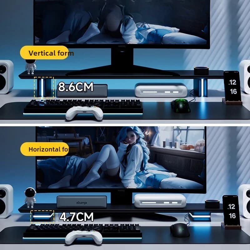 RGB Monitor Support Ergonomic computer screen lift for game configuration Adjustable table organizer Durable desk accessory