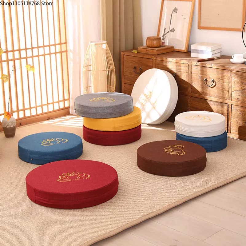Yoga Meditation Cushion Round Thickened Embroidered Lotus Cushion with Backrest and Pillow 40*6cm Tatami