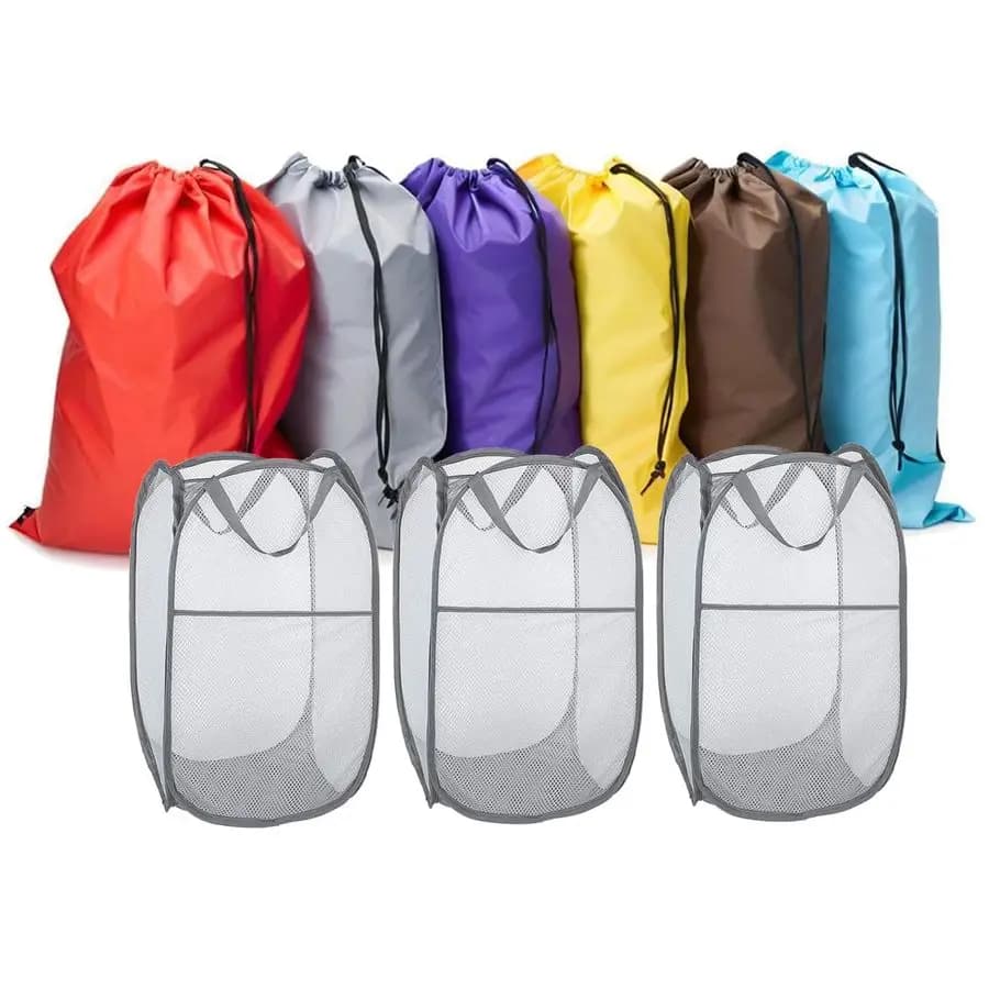 Up basket Pack of 3 with bags for extra large linen Pack of 6, bags for travel linen in various colors 30x40, basket for mesh folding linen, f