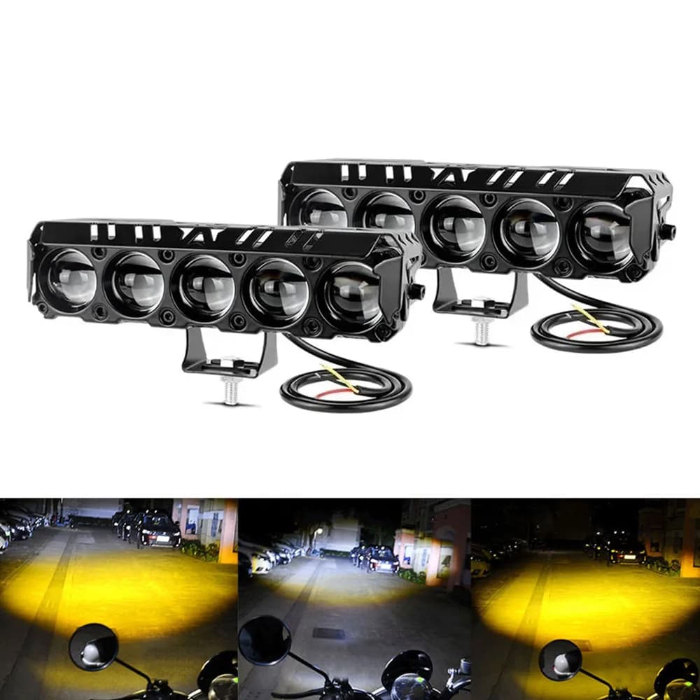 Faretto a 5 LED Luce di striscia a LED Faro per moto Lampadina a fascio alto e basso Lente Lampada modificata Luce esterna Accessori per moto