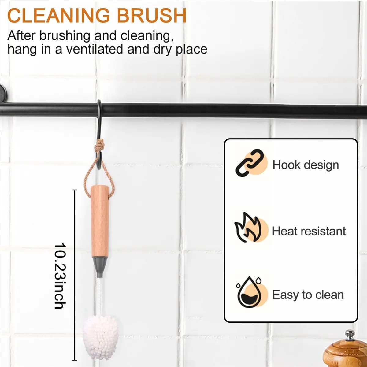 AT54 Wine Glass Cleaning Brush Flute and Stemware Brush Non Scratch Foam Bristle Brush with Wooden Handles 2Pcs